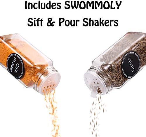 SWOMMOLY Spice Rack Organizer with 72 Spice Jars 4 oz, 396 Spice Labels