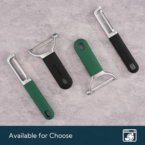 KITCHENDAO Swivel Vegetable Potato Peeler for Kitchen -Durable Japanese 420J2 Stainless Steel Sharp Dual Blade- Built-in Eye Remover, Ergonomic Soft-touch Handle - Dishwasher Safe-Black