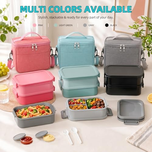 Jelife Bento Box Adult Lunch Box with Lunch Bag for Men Women