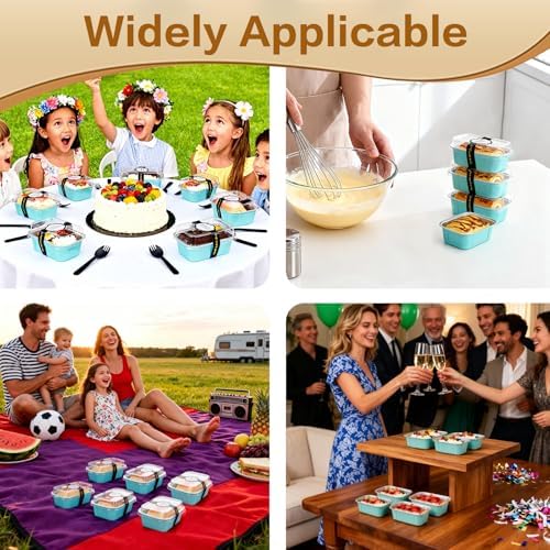 Mini Loaf Pans With Lids And Spoons 50 Pack,5.5 Oz Rectangle Mini Individual Cake Tins Disposable Small Aluminum Foil Baking Pans(50, Wathet)