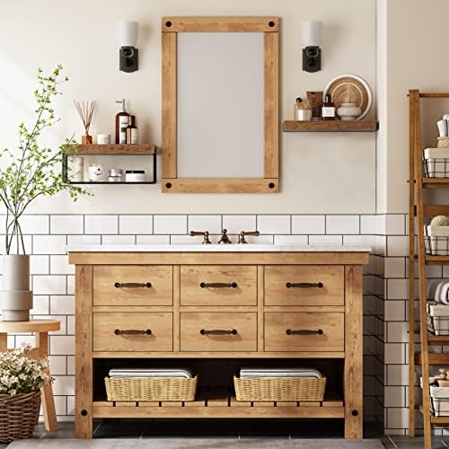 QEEIG Bathroom Shelves Over Toilet Wall Mounted (Brown, Set of 2, 15.7")