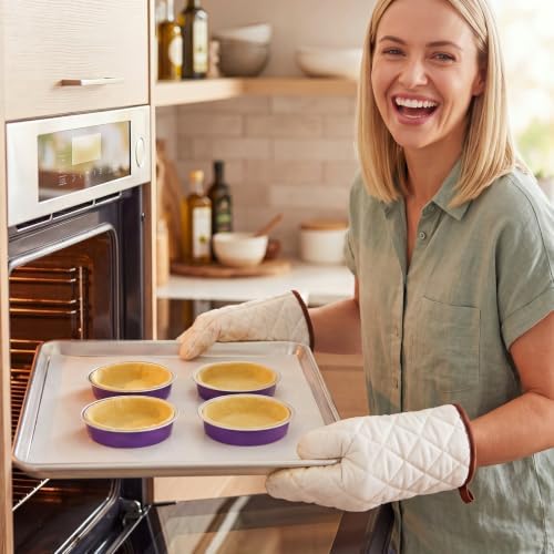 Yinder 120 Pcs 8 oz Disposable Creme Brulee Ramekins with Lids, 4 Inch Mini Pie Tins Aluminum Foil Pie Tart Cake Baking Pans Individual Round Containers Oven Safe(Purple)