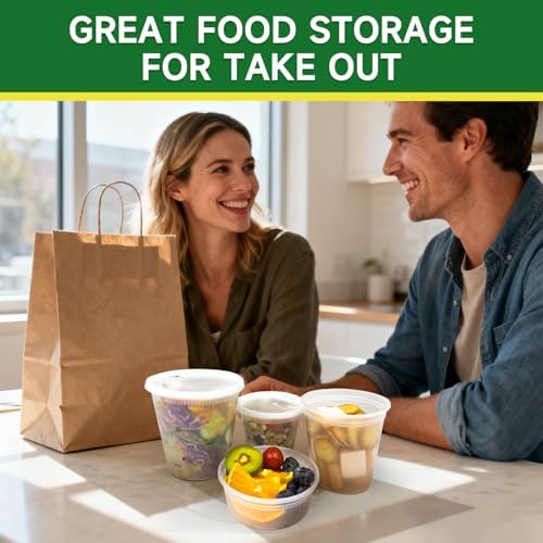 Dealusy 60 Set Deli Containers with Lids, 32/16/8 oz X 20 Set Each