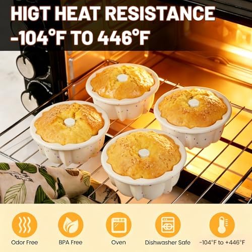 Vinino 4 Inch Silicone Fluted Tube Cake Pan with Reinforced Frame, 24-Pack