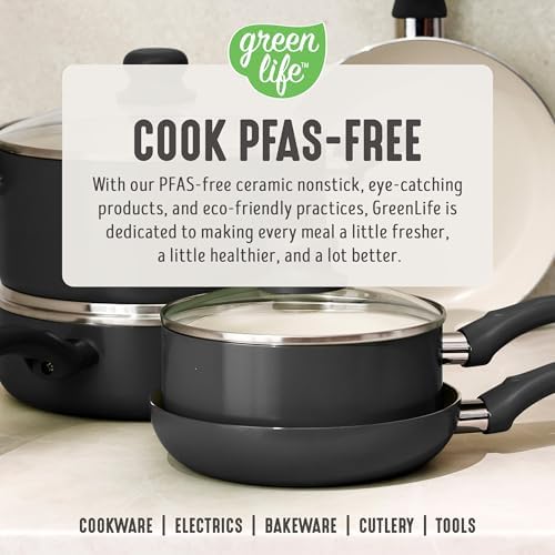 GreenLife 5QT Ceramic Nonstick Stockpot with Lid, Graphite Black