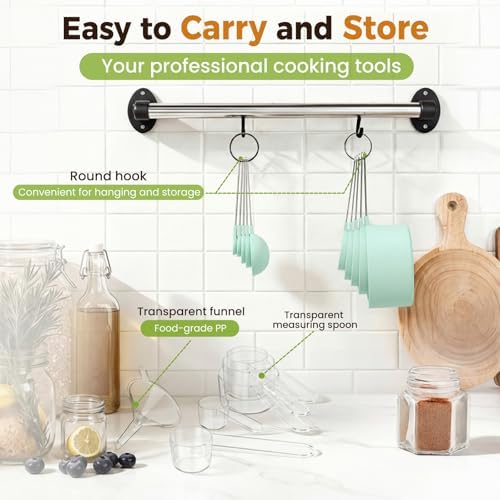 16PCS Measuring Cups and Spoons Set, Measuring Spoon Set with Metric and US Measurements, Fits for Measuring Dry and Liquid (Green)