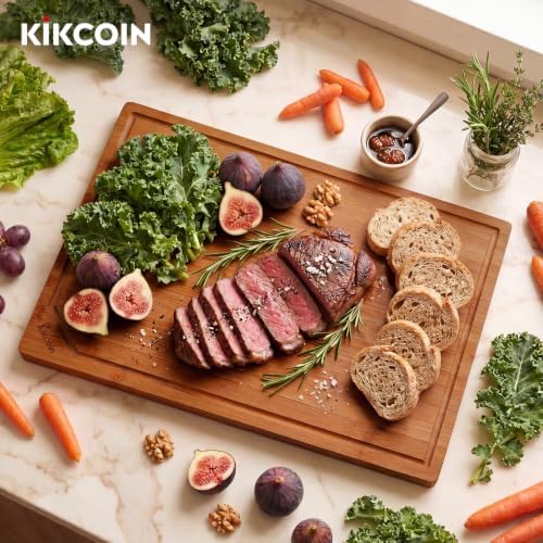 Kikcoin 24”×18” Deep-Carbonized Bamboo Cutting Boards for Kitchen, Healthy Wooden Cutting Boards for Kitchen, Charcuterie, Vegetables, Extra Large Chopping Boards with Deep Juice Groove and Handle