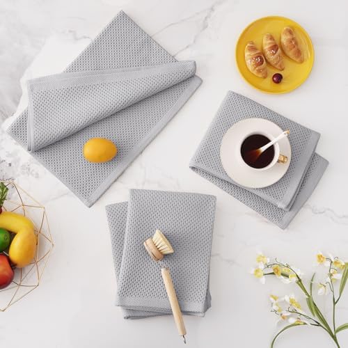 Homaxy 100% Cotton Oversized Waffle Weave Kitchen Towels 6-Pack, Light Gray
