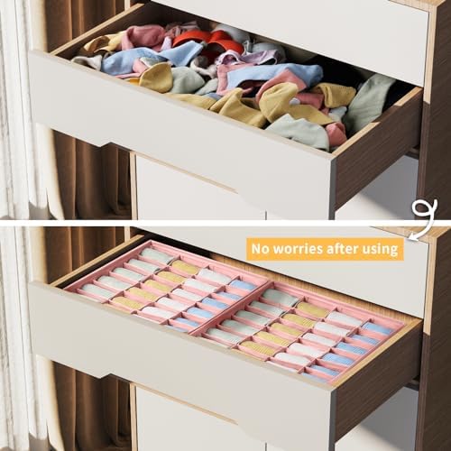 Joyoldelf Sock Organizer Drawer Organizer - 2 Packs Underwear Organizer, 24 Cells Collapsible Closet Organizers and Storage Sock Holders Organizers for Storing Socks, Ties, Belts(Pink)