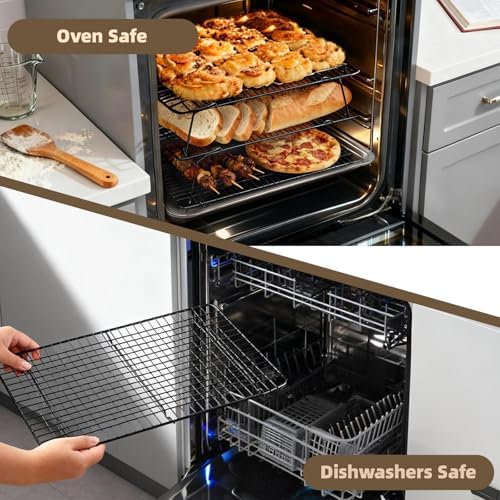 Pleafind 3 PCS Stackable Cooling Rack -16 x 10 Inch Heavy Duty Stainless Steel Baking Racks, Cooling Racks for Cooking and Baking, Ideal for Roasting, and Drying, Oven and Dishwasher Safe