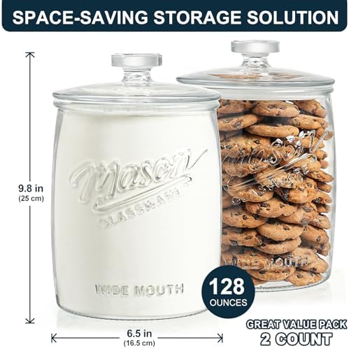 2 Pack Cookie Jar, 1 Gallon Glass Jar with Airtight Lids for Flour