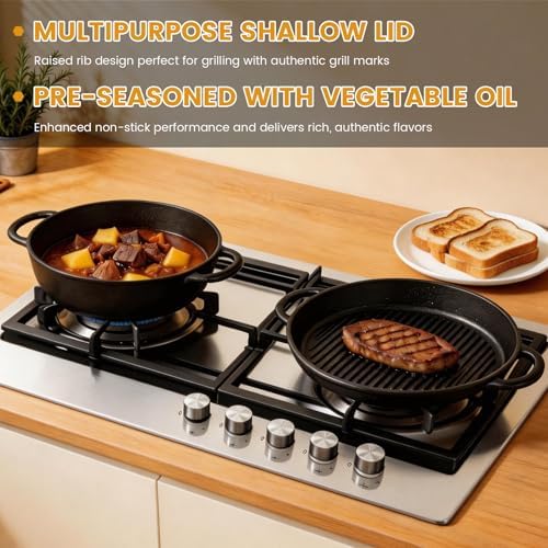 3.5QT Cast Iron Dutch Oven with Skillet Lid, 2-in-1 Cookware Set