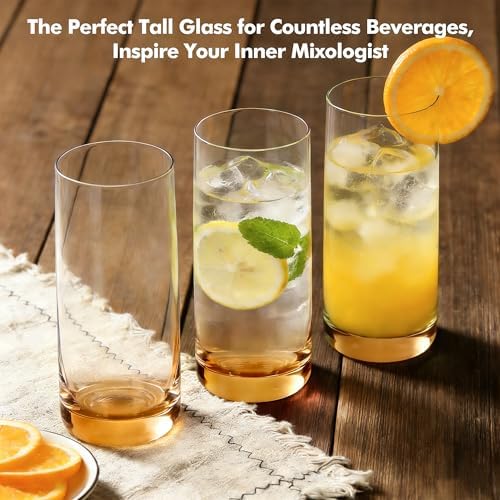 Amber Highball Glasses Set of 6, Drinking Glass for Mixed Drink