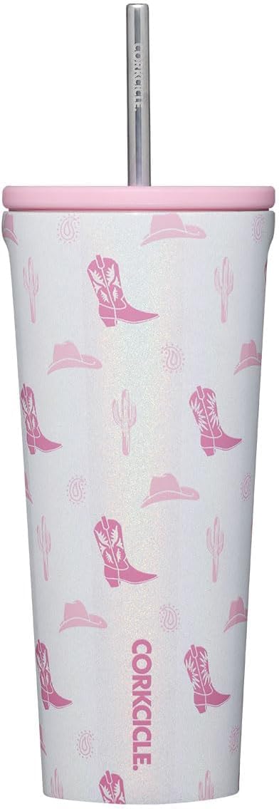 Corkcicle Cold Cup Insulated Tumbler with Straw - Keeps Drinks Cold for 12 Hours - Triple-Insulated Stainless Steel - Leak-Resistant Lid - Summer Drinkware Gift - 24 oz - Cowgirl