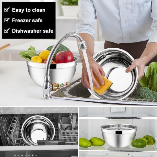 E-far Mixing Bowls with Lids Set, 6-Piece Stainless Steel Salad Bowls