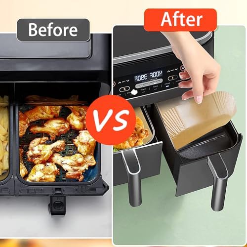 Ninja Foodi Air Fryer Liners, Ninja Air Fryer Liners Disposable, Ninja DZ071 Foodi Ninja Dual Air Fryer Parchment Paper Liners, Rectangular Airfryer Paper Liners, Rectangle 2 Basket Liners (Pack of 3)