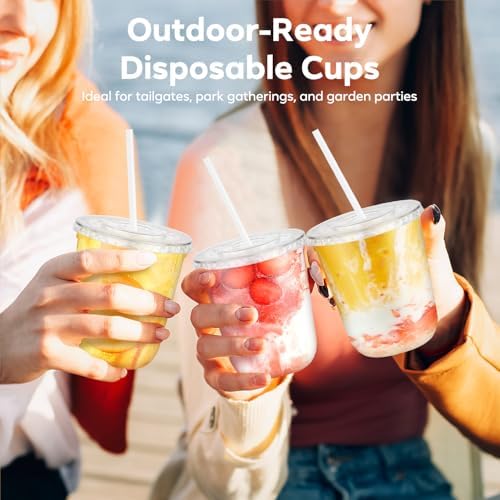 50 Pack 12 oz Clear Plastic Cups with Lids and Straws, Disposable Cups