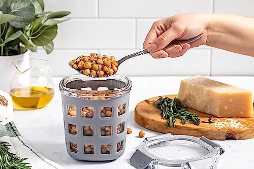 Ello DuraGlass Rounds Glass Food Storage Containers - Meal Prep Bowls with Silicone Sleeve and Airtight Lids, 3 Cup, Gray