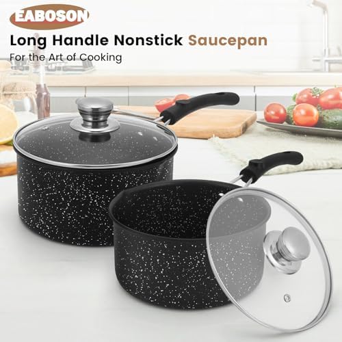 Nonstick Saucepan with Lid, 1QT & 1.5QT & 2QT Small Milk Pots Set with Healthy Teflon Coating, Multipurpose Induction Compatible Cooking Pans Kitchen Cookware Set