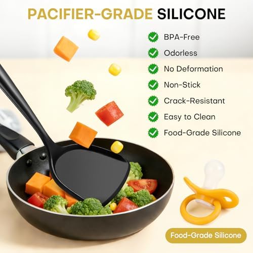 3 Pieces Spatula, Pacifier-Grade Silicone Spatulas Set Heat Resistant 600℉ for Food Safety, Premium Non-Stick Silicone Solid Turner BPA Free for Cooking, Enhances Cooking Comfort