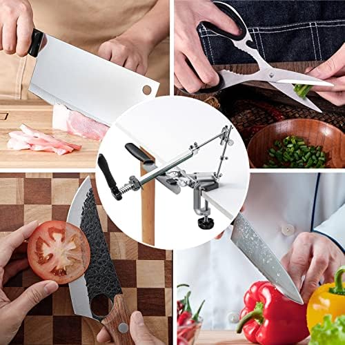 RUIXIN PRO RX-009 Professional Knife Sharpener with 10 Whetstones, 360° Rotation Flip Design Fixed-Angle Aluminum Alloy Kitchen Chef Knife Sharpening Kit Abrasive Holding System Tools