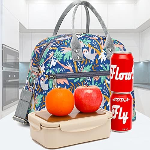 FlowFly Insulated Lunch Bag With Shoulder Strap for Women, Men, and Kids, Large and Reusable, Handle, Freezable Work and School Travel Tote and Meal Prep Organizer,Sloth
