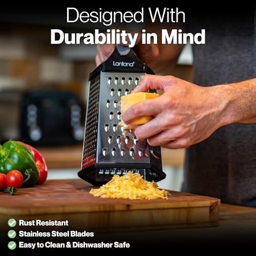 Lantana Cheese Grater with Container, Handheld Shredder, Zester (6 in 1)