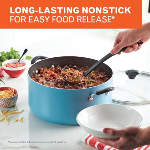 Farberware Cookware Nonstick Stockpot with Lid, 10.5 Quart, Aqua