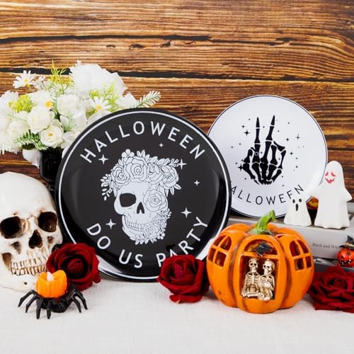 EjonirInjonir 150pcs Spooky Halloween Plates for Adult Party Black Plastic