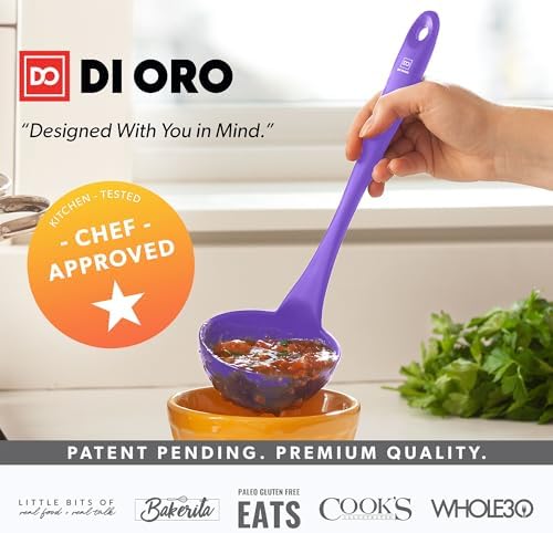 DI ORO Silicone Ladle - Soup & Serving, 600F Heat Resistant, Lavender