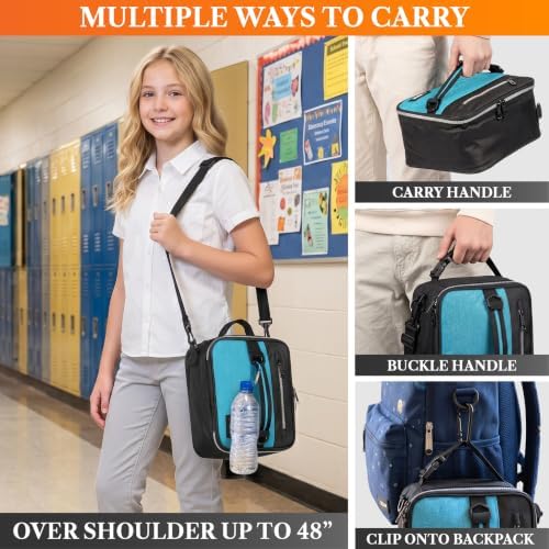 opux Insulated Lunch Bag for Men Women Kids, Soft Lunch Box, Teal Sea Blue