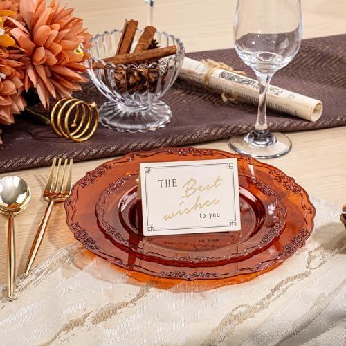 U-QE 100PCS Amber Plastic Plates - Clear Brown Plastic Plates