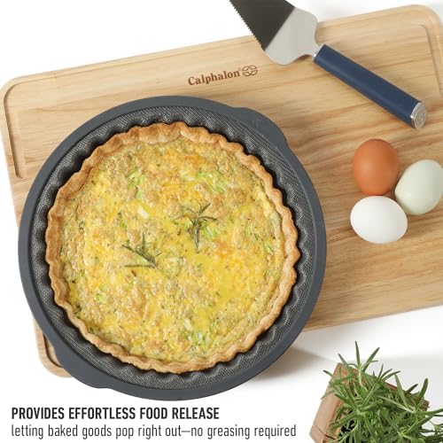 Calphalon Omni 10-Inch Pie Pan, Tart Pan, Silicone Bakeware with GlassFlex Technology and Micro-Woven Glass Core for Even Heating, Flexible Nonstick Round Baking Pan for Pies & Tarts (Grey)