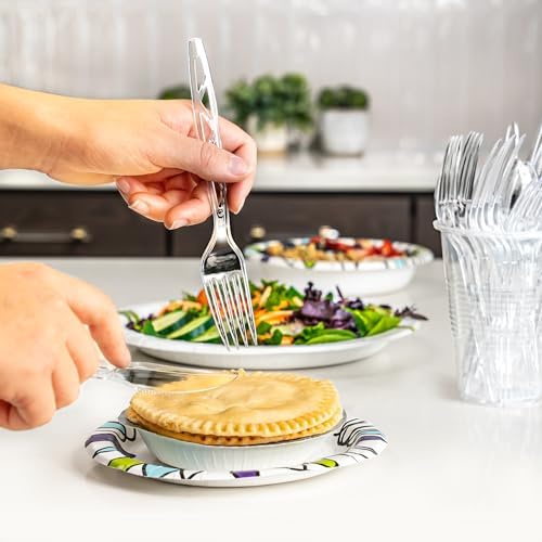 Amazon Basics Disposable Clear Plastic Cutlery Set, Premium Quality, Strong, 192 Count, Large Combo Pack Forks, Spoons and Knives