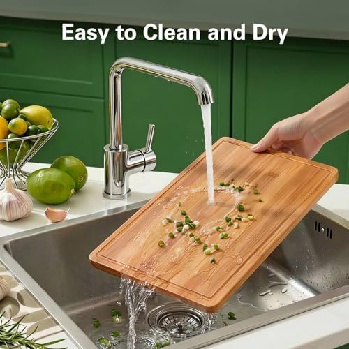 Zarler Bamboo Cutting Boards for Kitchen, Wood Cutting Board with Juice Grooves and Handles, Wooden Chopping Board Set for Meal Prep, 500℉ Carbonized Bamboo, XL Size, Ideal Kitchen Gift