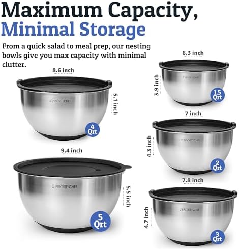 28pc Stainless Steel Mixing Bowls with Lids Set, 1.5-5 Qt, Black