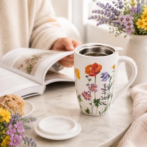 AmorArc Tea Cup With Infuser and Lid, 18oz Loose Leaf Tea Mug With Steeper