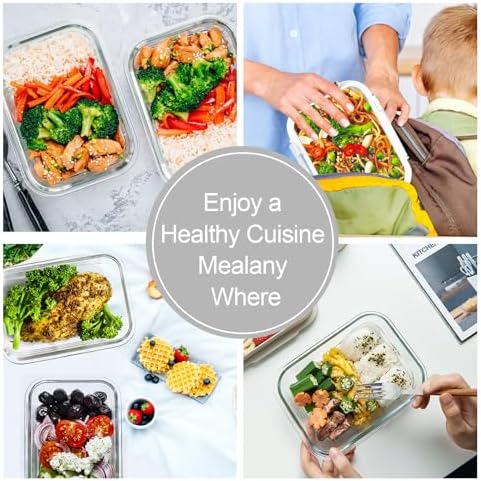 VERONES 10 PACK 22 OZ Glass Meal Prep Containers Set with Lids, White