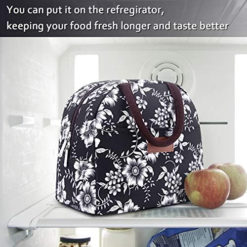 BALORAY Lunch Bag for Women Men Adult Lunch Box (White Flower), M