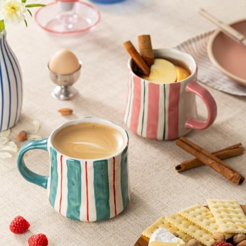 Stripe Ceramic Coffee Mugs, 12oz Vibrant Striped Red and Green Alternating Design Cute Mugs, Dishwasher & Microwave Safe Cups for Coffee, Tea, and Cocoa, Perfect for Daily Brews tea or coffee