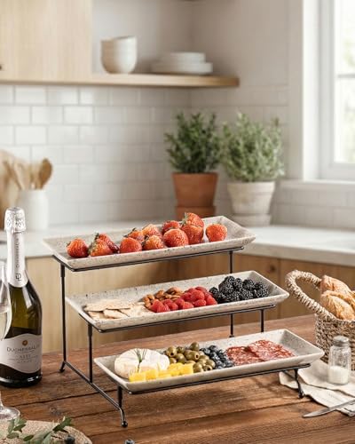 LAUCHUH 3 Tier Serving Trays for Party, Porcelain Tiered Serving Tray Stand
