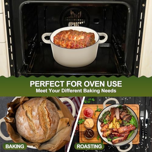 P&P CHEF 5QT Enameled Dutch Oven, Dutch Oven Pot for Bread Baking, Khaki