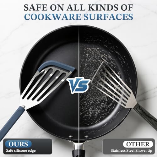 2Pcs Silicone Fish Spatula for Nonstick Cookware,Slotted Turner for Cooking