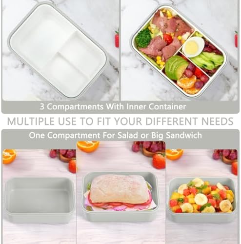 Bento Boxes for Adults - 1100 ML Lunch Box Container For Kids Women With Built-in Spoon & Fork - Durable for On-the-Go Meal, BPA-Free and Food-Safe Materials(White)