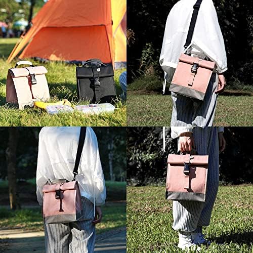 SUNNY BIRD Insulated Lunch Bag Rolltop Lunch Box (Pink)