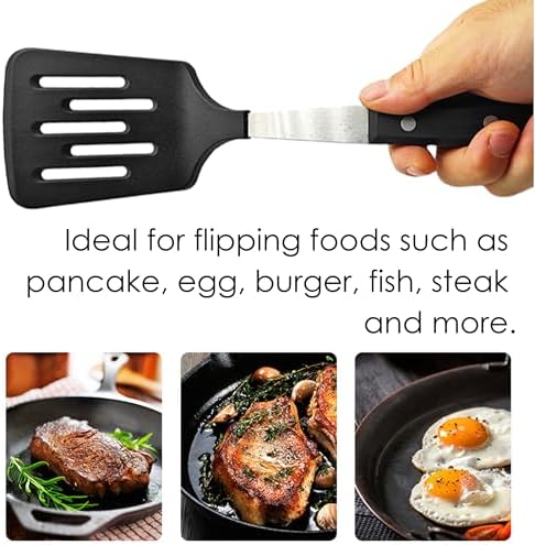 Stainless Steel Cooking Slotted Turner With Heat-resistant BPA-free nylon head Safe for Non-Stick Cookware POM Handles Heavy Duty Kitchen Spatulas For Serving