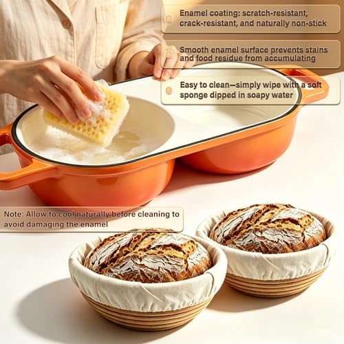 Mini Double Dutch Oven for Sourdough Bread Baking, Dual 1QT with Lid