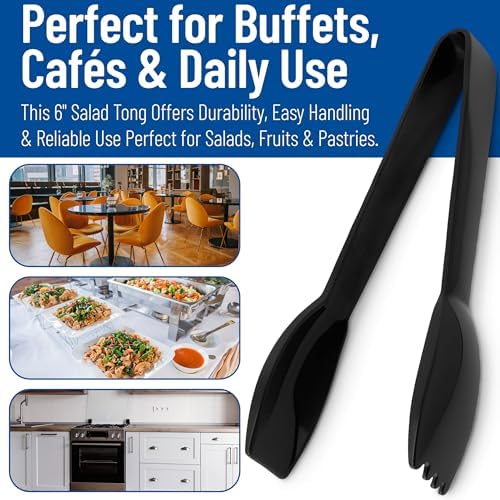 Carlisle FoodService Products Carly Salad Tong, 6" Salad Tong, Black (12 Pack)