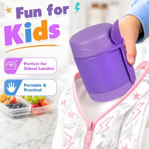 Howeemo 10oz Soup Thermo for Hot Food Kids, Insulated Food Jar with Spoon, Leak Proof Stainless Steel Wide Mouth Lunch Food Thermo Jar for School (Purple)