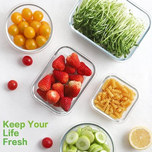 18 Piece Glass Food Storage Containers with Snap Locking Lids for Meal Prep